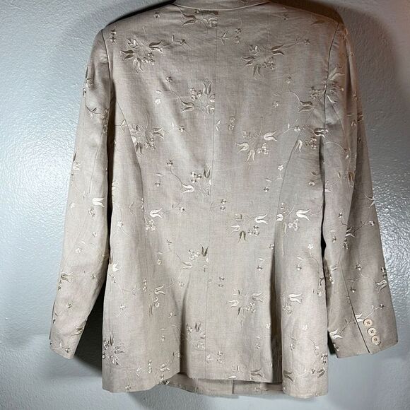 Amanda Smith Women's Pure Linen Embroidered Flowered Longline Jacket Beige Sz 6 - Picture 4 of 9